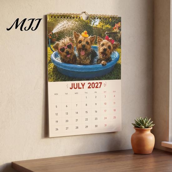 Academic Year Time Planner Yorkshire Terriers 2027 Wall Calendar, Cute Dog 12 Monthly Planner, Thick Animal Theme Office Decor Paper Spiral