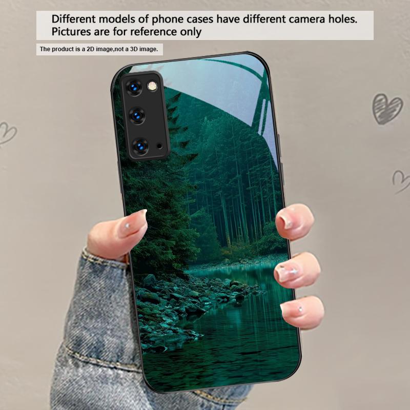 Forest Stream Pattern For Samsung Galaxy S20 S21 S22 S23 Plus S24 FE S25 Ultra S26 Edge S25+ S20+ S22+ Black Glass Phone Case