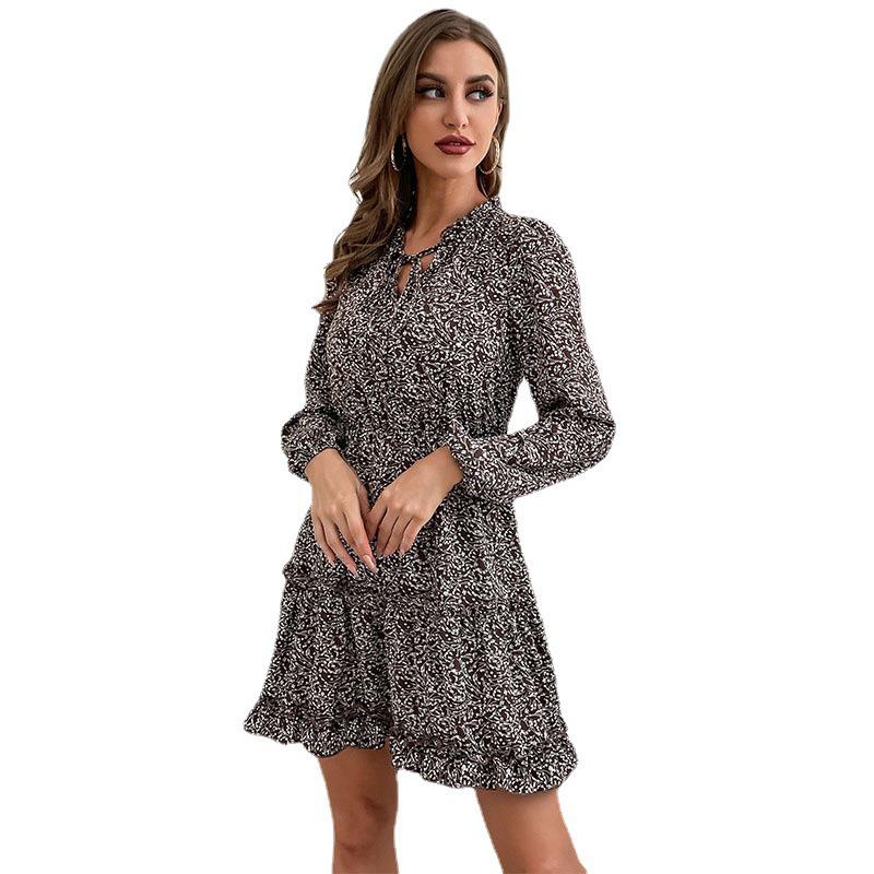 2026 Autumn/Winter European & American Fashion Floral Ruffle Long Sleeve Dress for Women