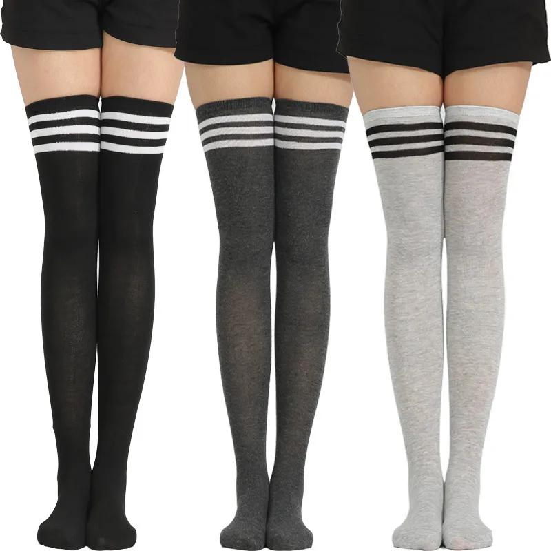 Gothic Lolita Black White Striped Over Knee  Thigh Highs Long Socks Lovely Japanese Girls Cosplay Stockings for Women