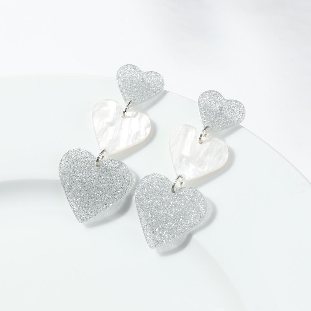 New Valentine's Day Acrylic Earring for Women Girls Glitter Colorful Love Heart Splicing Drop Earrings Sweet Jewelry Gifts