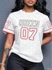 Printed Crew Neck Short Sleeve T-Shirt, Summer Pattern T-Shirt, Plus Size Sports T-Shirt Top