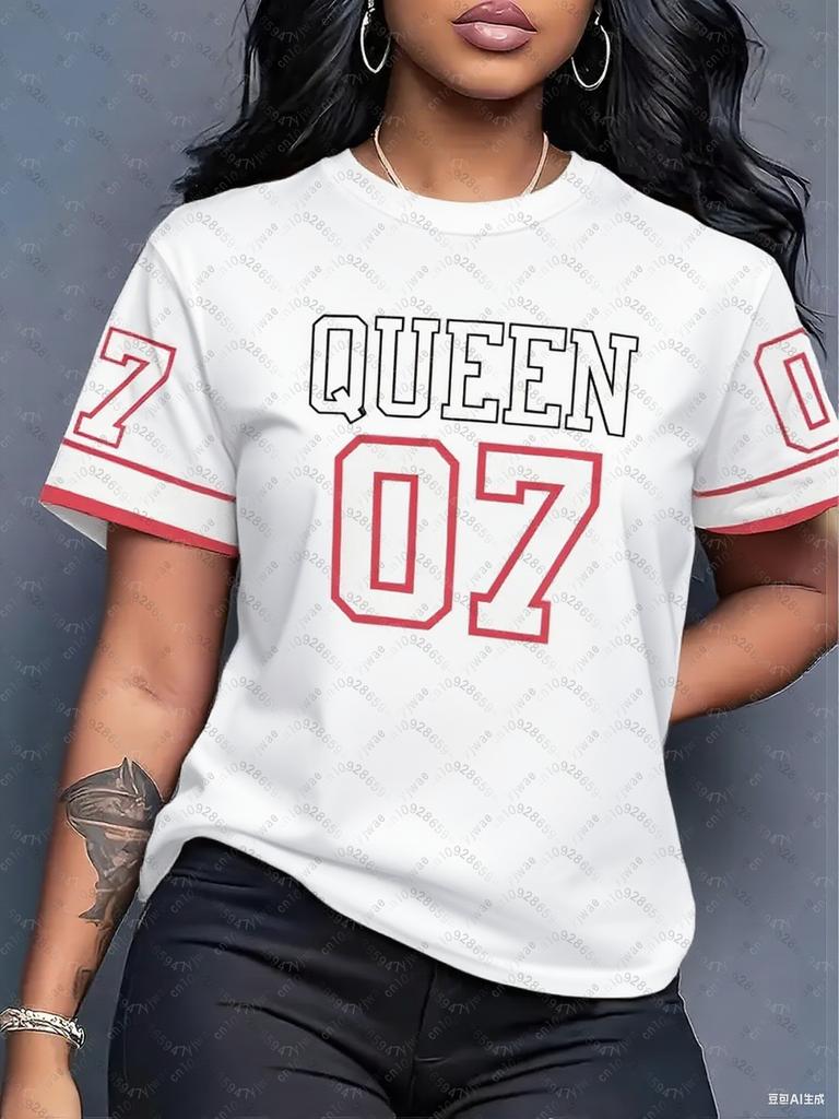 Printed Crew Neck Short Sleeve T-Shirt, Summer Pattern T-Shirt, Plus Size Sports T-Shirt Top