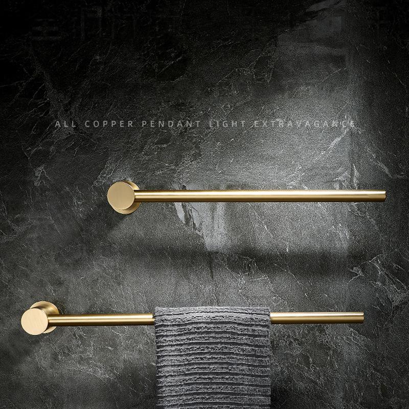 Copper Metal Towel Rod Without Punching Toilet Towel Rack Bold Towel Ring Bathroom Light Luxury Bath Towel Rack Towel Single Rod