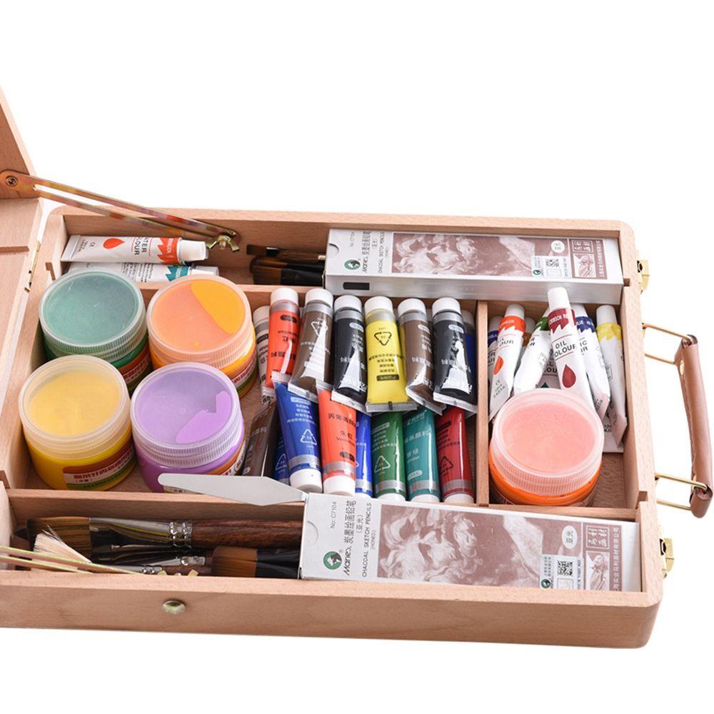 Wooden Children Drawing Supplies Table Desktop Easel Sketch Box Painting Supplies Oil Paint