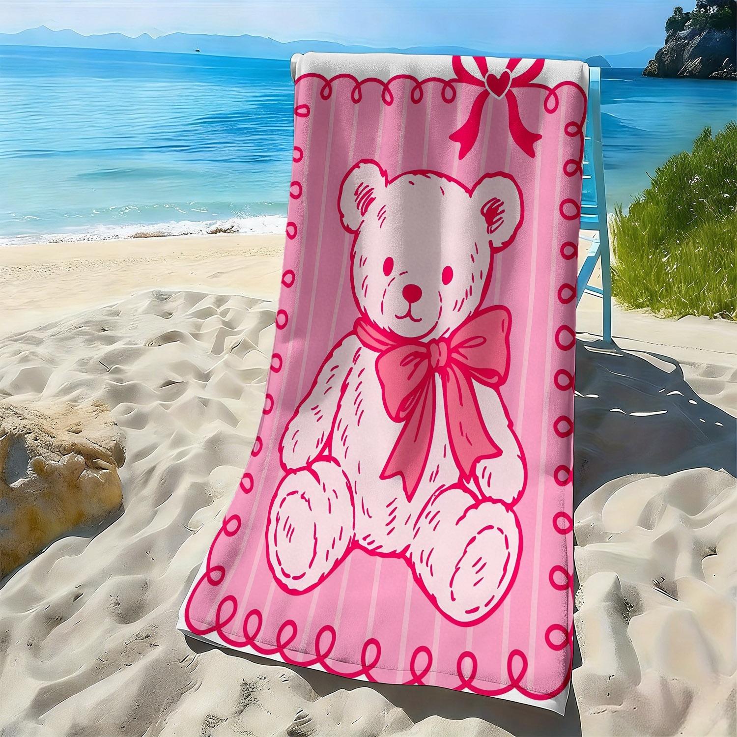 

Pink little bear cute cartoon pattern polyester microfiber beach towel is highly absorbent, suitable swimming and beach outings W30*H60(CM)