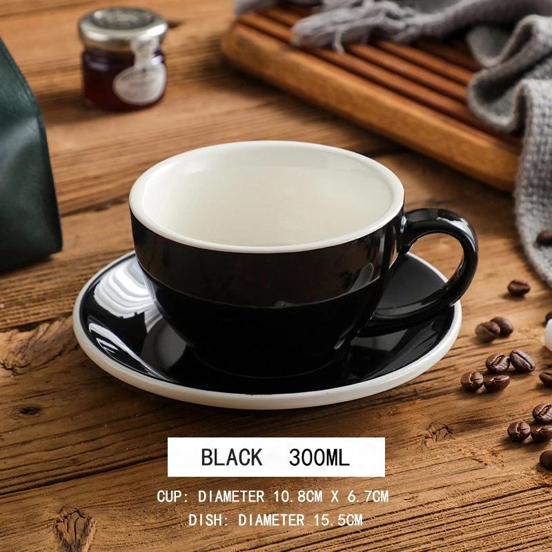300ml Ceramic Coffee Cup and Saucer Set Pottery Latte Cups Breakfast Milk Mug Afternoon Teacup Porcelain Water Mugs Wholesale