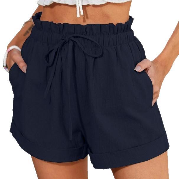High-Waist Solid Color Loose Casual Fashion Shorts for Women