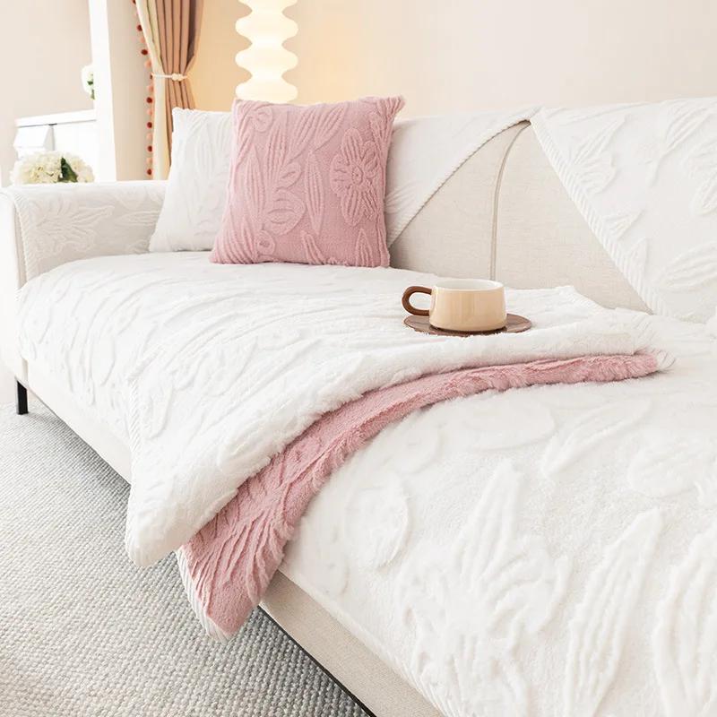 Copridivano Invernale Ispessito Colore Solido Crema Vento Peluche Cuscino Divano Angolare Copridivano per Soggiorno Arredamento Nordico Copridivano