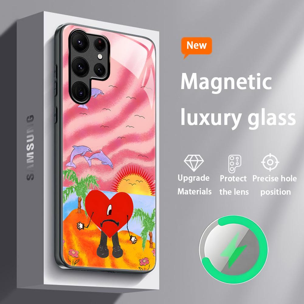 Popular Bad Bunny Singer Phone Case For Samsung S25 S24 S23 S22 S21 S20 Plus Ultra Note20 Glass Magnetic Case