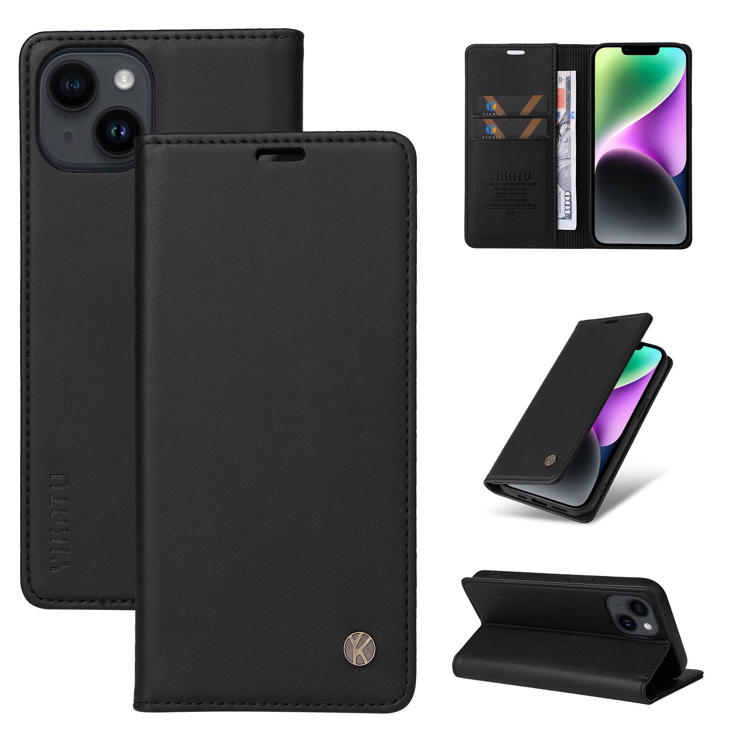 

Чехол-кошелек с магнитным отделением для карт, кожаный чехол для iPhone 16E 16 Pro Max 15 Plus 14 13 12 mini 11 8 7, защитный слой RFID-блокировки iPhone 16 Plus чёрный