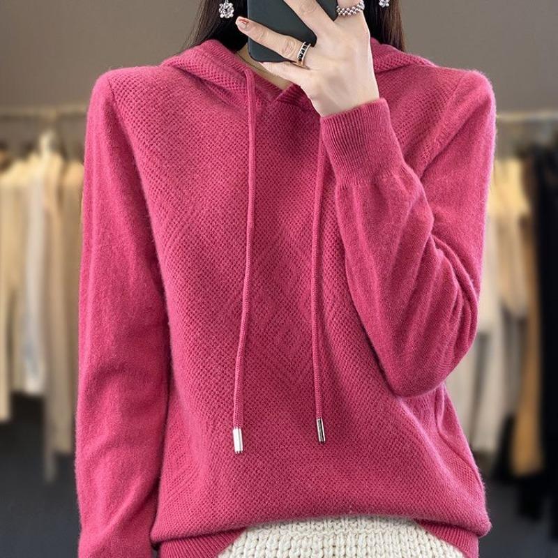 Autumn and winter new hooded knitted sweater women's top inside and outside hoodie loose and thin pullover sweater
