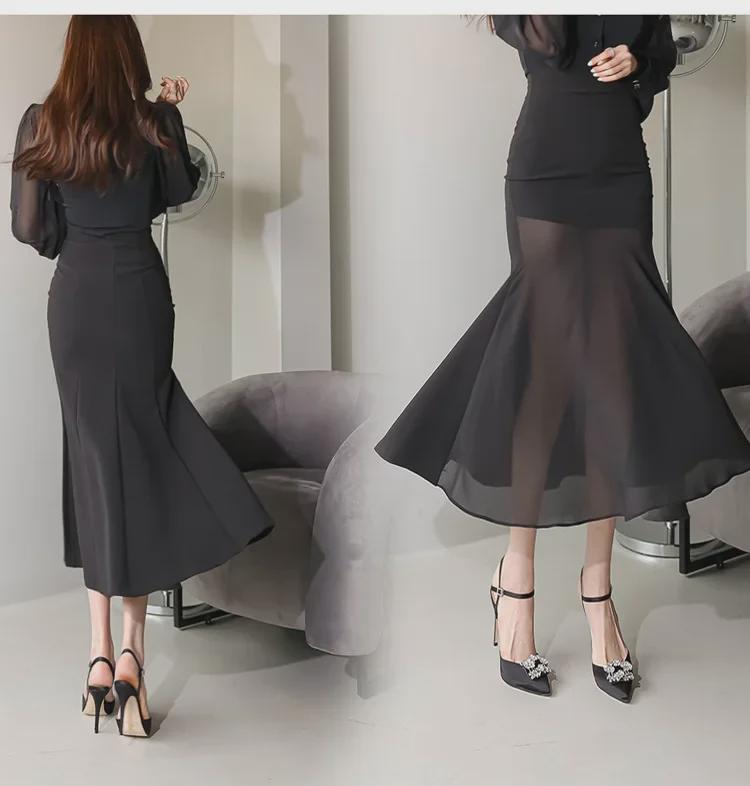 Korean Style Women's Autumn 2023 Slim Fit Ruffle Hem Dress