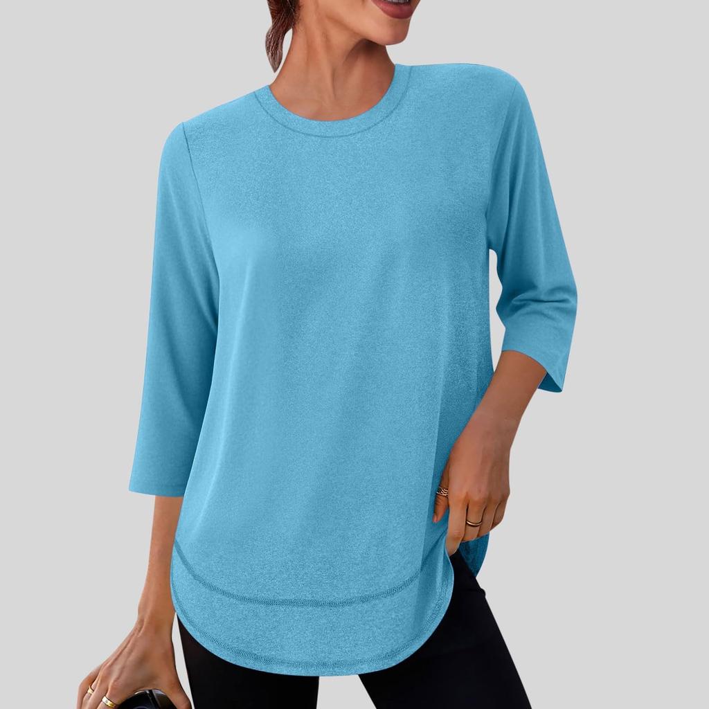 Women's Fashionable Casual Neck Colour Three-Quarter Sleeve T-Shirt Top