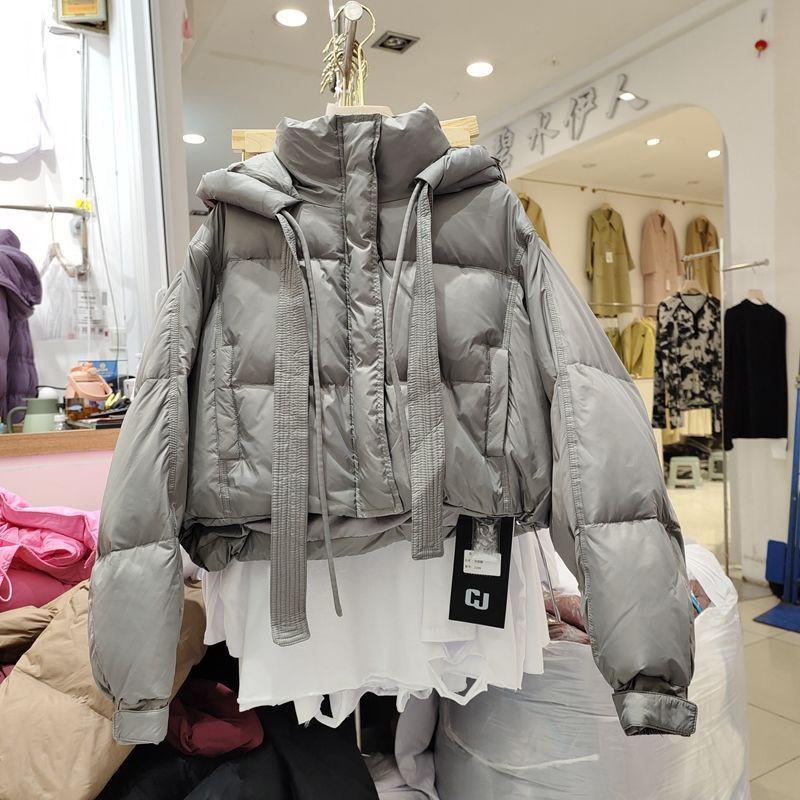 2026 Winter Womens Loose Cotton Puffer Hooded Coat Drawstring Hem Short Warm Jacket