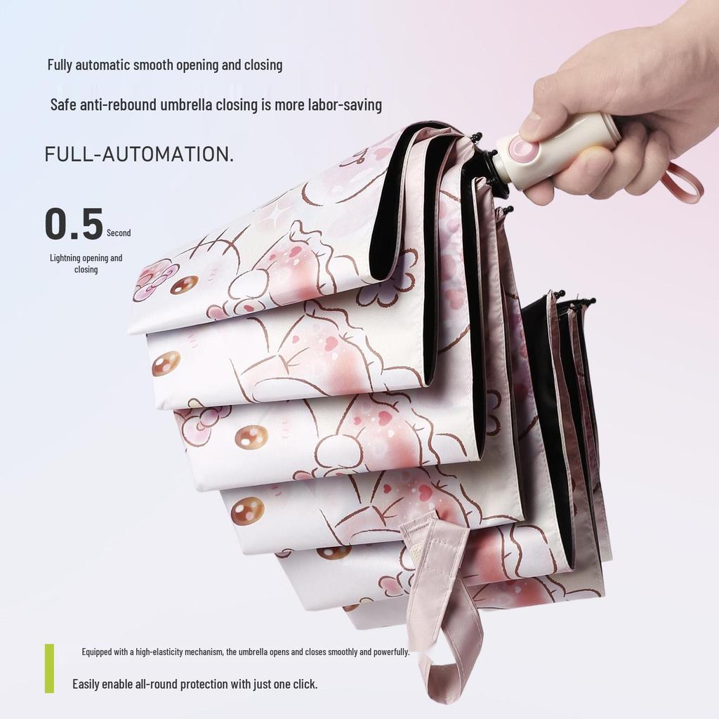 Auto Anti-Rebound Cartoon Umbrella for Female Students: Foldable, Portable, Dual-Use Sun and Rain Protection