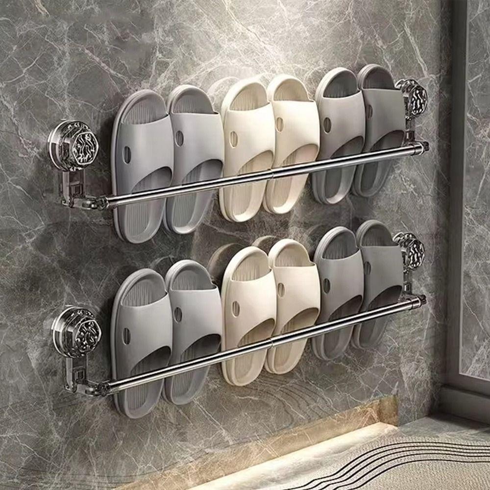 1Pcs Suction Cup Wall Towel Rack Double Layer Rod Kitchen Bathroom Shelf