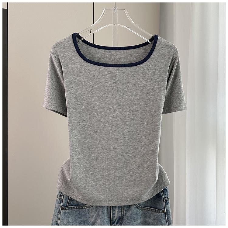 

Women s Square Neck Short Sleeve T-Shirt Summer Loose Fit Modal Solid Color Top Casual Wear Versatile Soft Material Flattering Slim Women Top 2XL