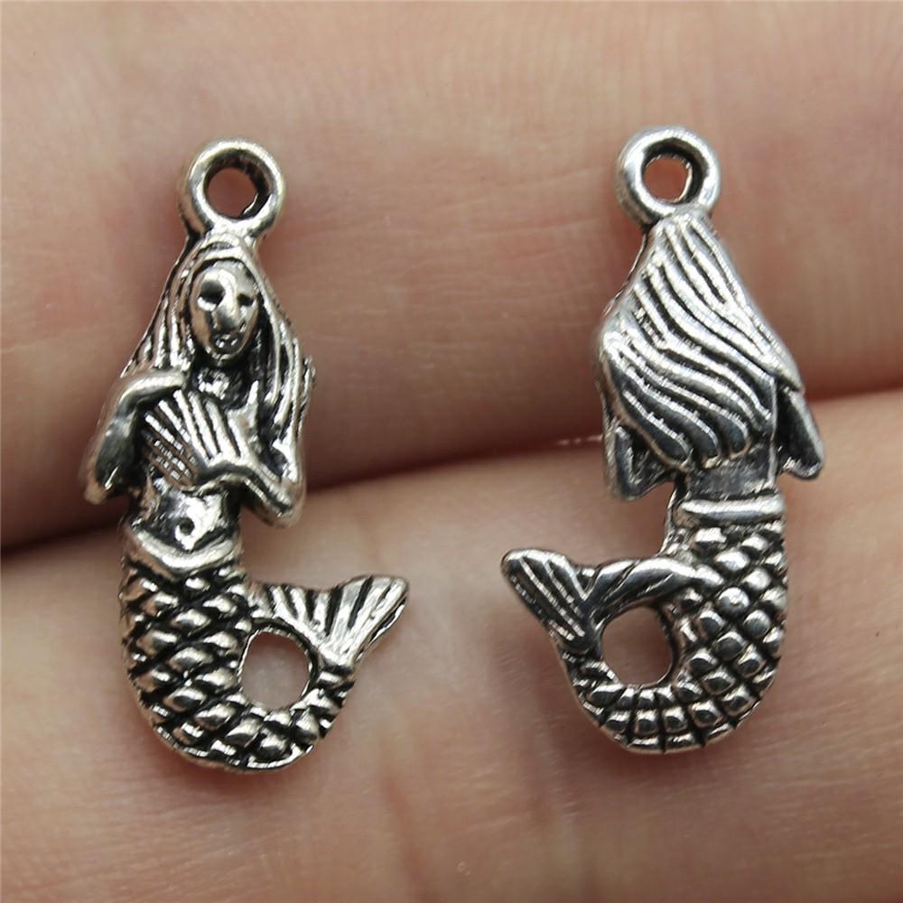 10pcs Charms Lovely Mermaid Antique Bronze Silver Color Plated Pendants Making DIY Handmade Tibetan Jewelry
