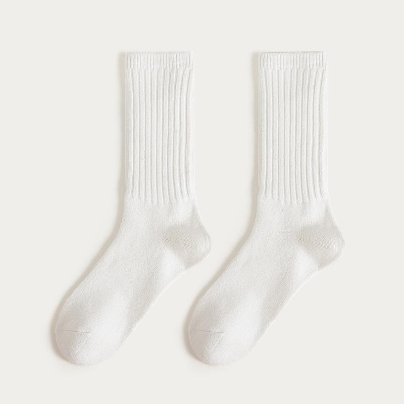 

Solid Vertical Wool Women s Socks for Autumn and Winter, Women s Mid-calf Socks, Extended Fleece, Warm Cashmere, Versatile Pile Socks 1 pair