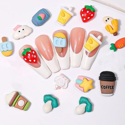 10 Pezzi Gioielli per Unghie in Resina Carini Cartoni Animati Fai da Te Ecologici Fragola Carota Tridimensionali 3D Accessori per Nail Art