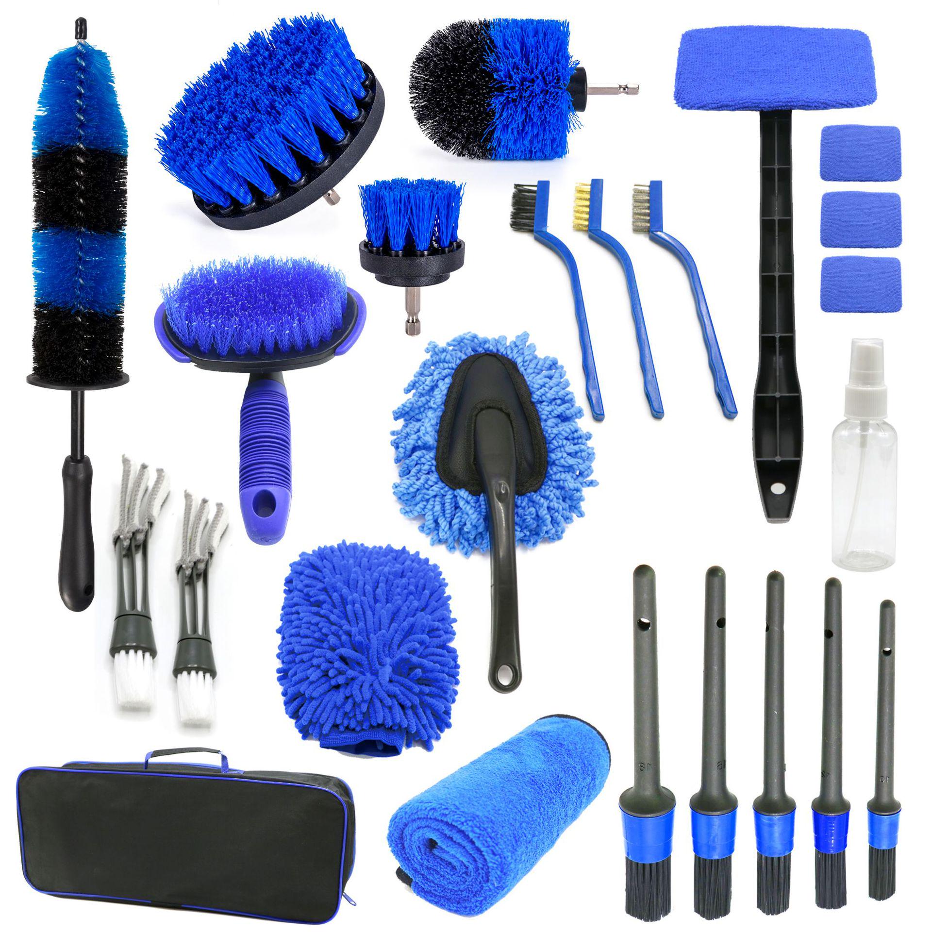24-Piece Electric Drill Car Cleaning Kit & Detail Brush Set Blue; 24-Piece Car Cleaning Set; PP