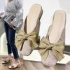 Square head bow slippers women's summer wear ins trendy year new versatile fairy flat bottom bag head half slippers