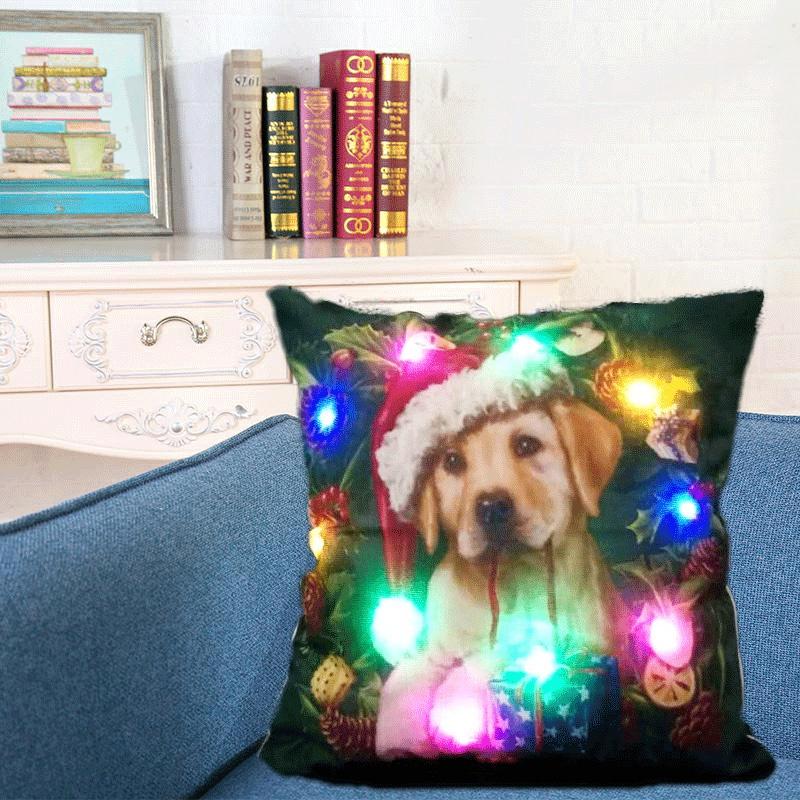 Luxuriöser Weihnachts-LED-Lichter Kissenbezug aus Leinen für festliche Heimdekoration und gemütliches Sofa