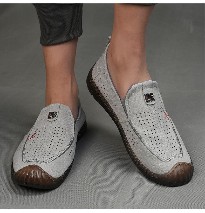 

Старые пекинские тканевые туфли мужские дышащие одинарные туфли сетчатые туфли летние повседневные мягкая подошва льняные сетчатые парусиновые туфли на одном педале 44 серый