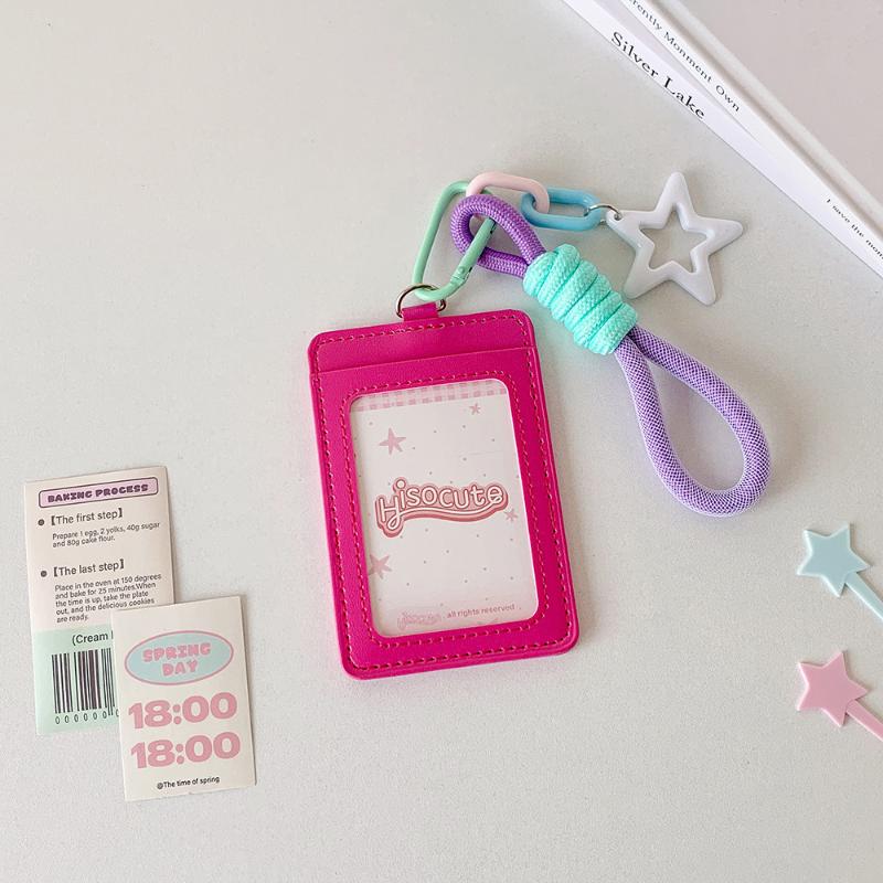 1Pc Ins Black Pu Card Holder Kpop Photo Card Display Pendant Student Id Card Storage Protective Cover Kpop Stationery