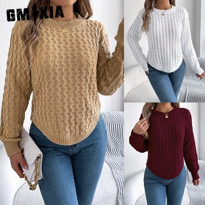 Herbst und Winter Lässiger einfarbiger verdrehter Laternenärmel Unregelmäßiger Pullover Damenbekleidung