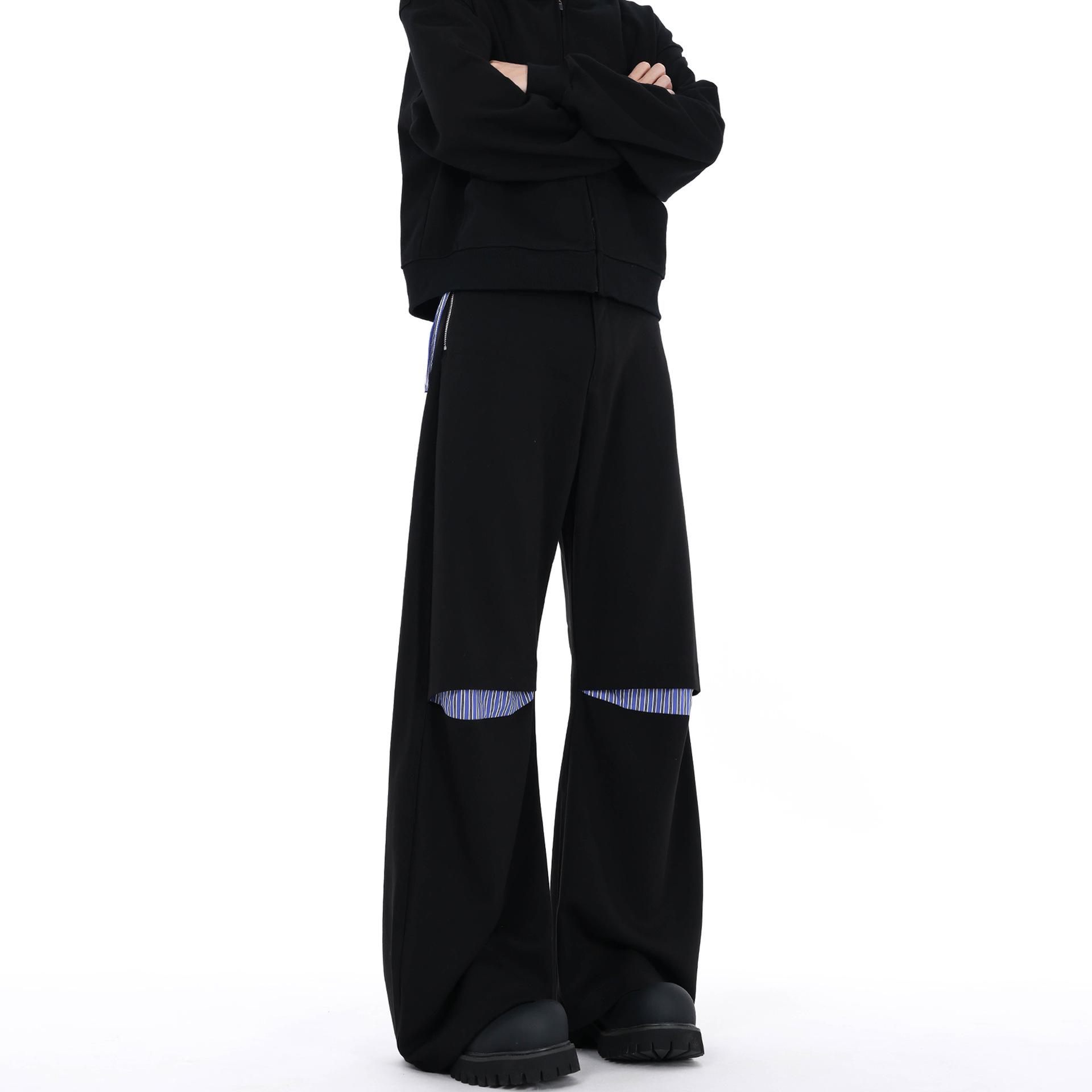 

Унисекс Модные Рваные Лоскутные Полосатые Брюки Клеш Черного Цвета XXXL чёрный