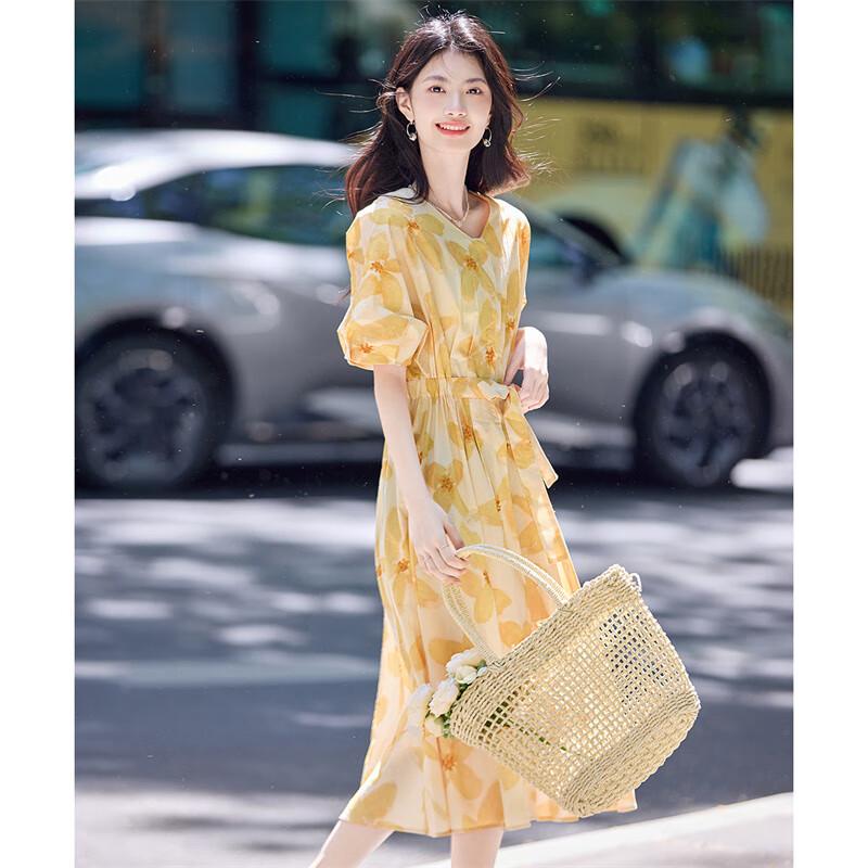 Shangjing Women's Summer Printed Cotton A-Line Midi Dress