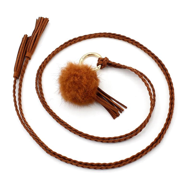 Women's korean style dress - ethnic style tassel pom-pom thin waist chain - girls' braided waist cord