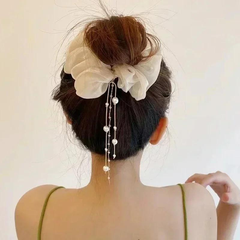 Girl's Fashion Tassel Pearl Curly Hair Tie Gentle and Elegant Headband Girl's Temperament Hair Accessories Creative Gifts Decor