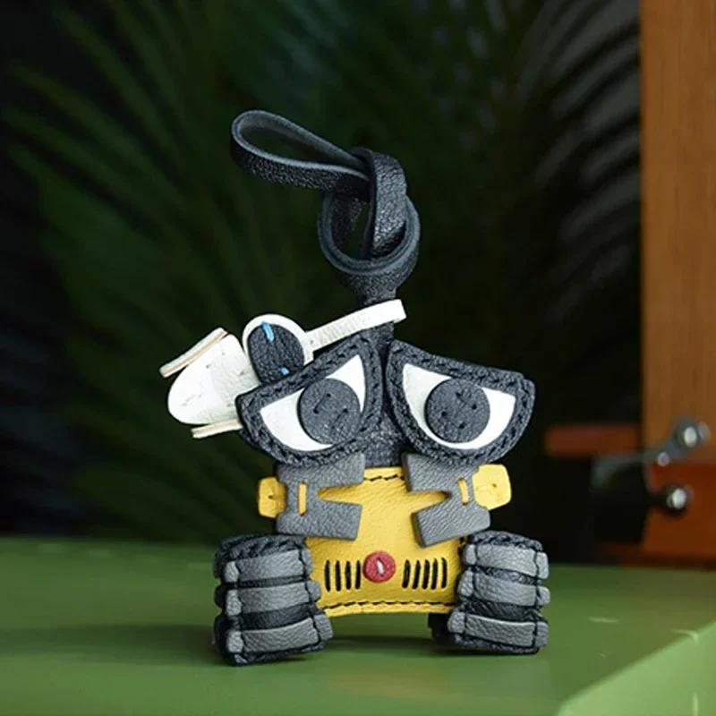 Handmade Leather Cute Robot Bag Charm KeyChain KeyRing Christmas Birhtday gifts