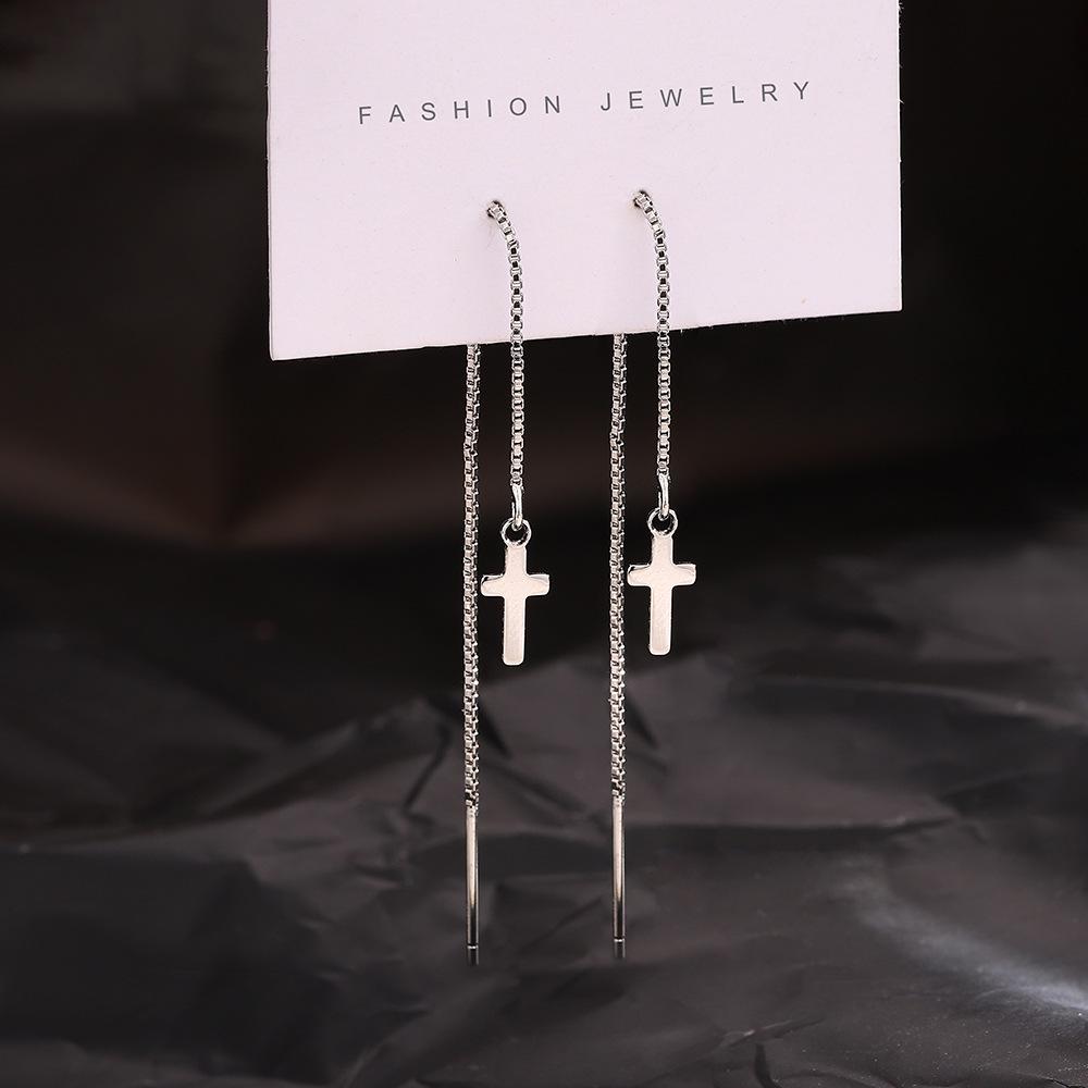 Yi Xuan Celebrity High-End Long Tassel Cross Dangle Earrings for Women