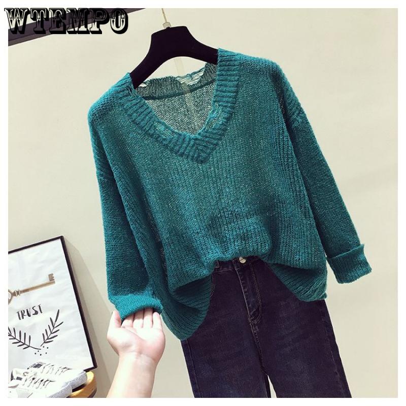 Spring Women's Sweater Long Sleeve Loose Knit Women's Thin Slouchy Sweater Hollow Top