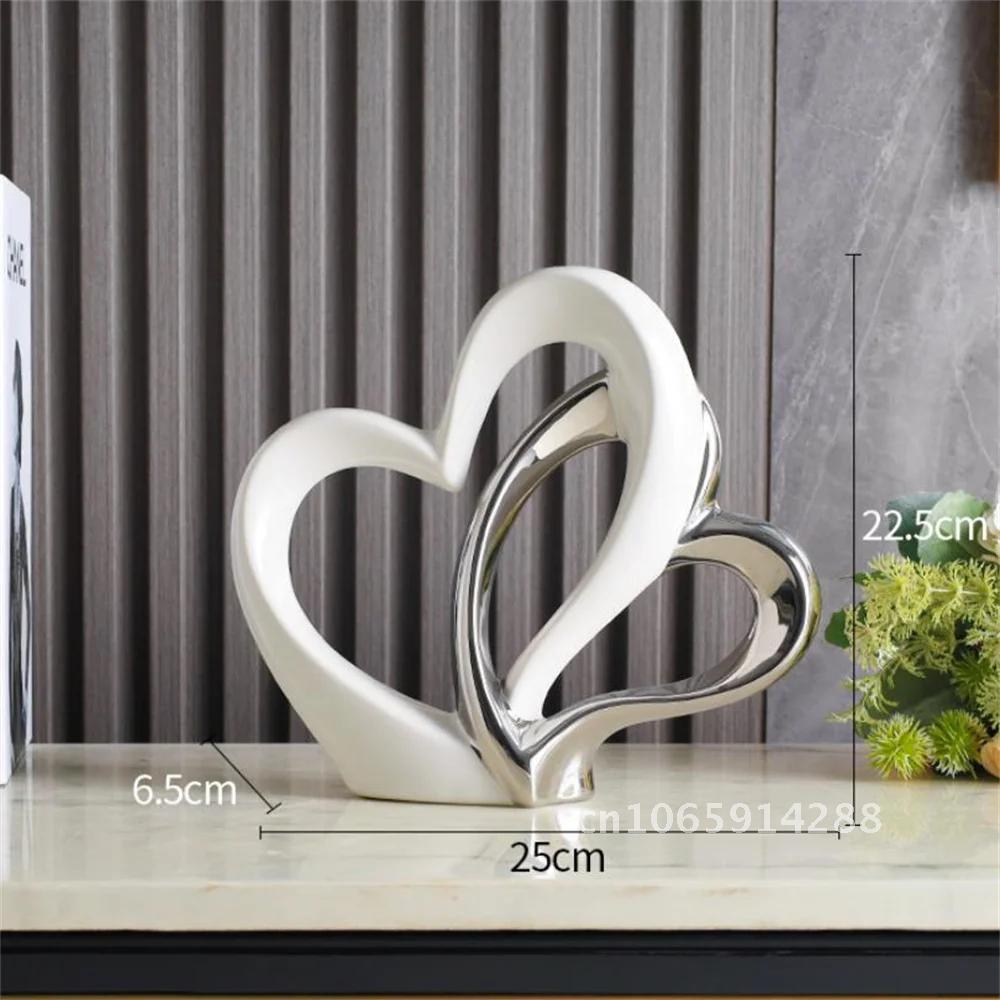 Modern Art Heart Shaped Minimalist Nordic Statue Living Love Electroplated DIY Room Ornament Sculpture Decoration Ceramic Table