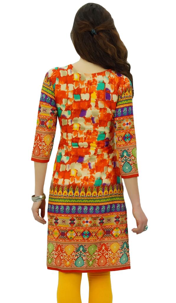 Phagun Indian Women's Cotton Printed Straight Knee Length Casual Kurta Kurti -