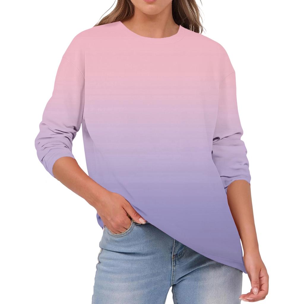 Women's Fashionable Casual Round Neck Color Long-sleeve Top