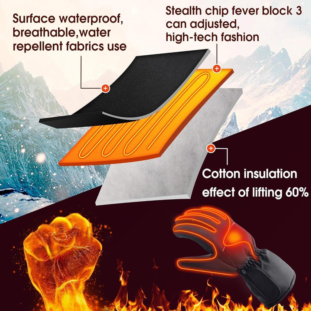 MMlove Heated Gloves for Men Women, Touchscreen Electric Gloves Winter Warm Heating Gloves Waterproof Hand Warmer Gloves Outdoor Indoor Hand Warmer