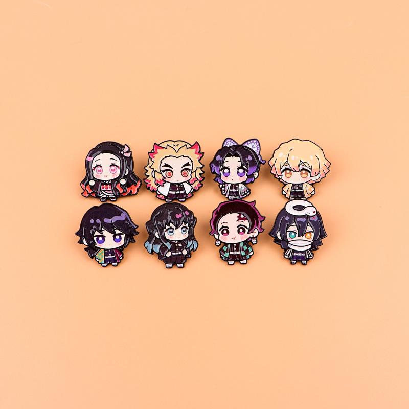 1/8Pcs Anime Demon Slayer Enamel Pin Cartoon Brooches For Clothing Accessories Lapel Badges Jewelry Fans Collection Gift
