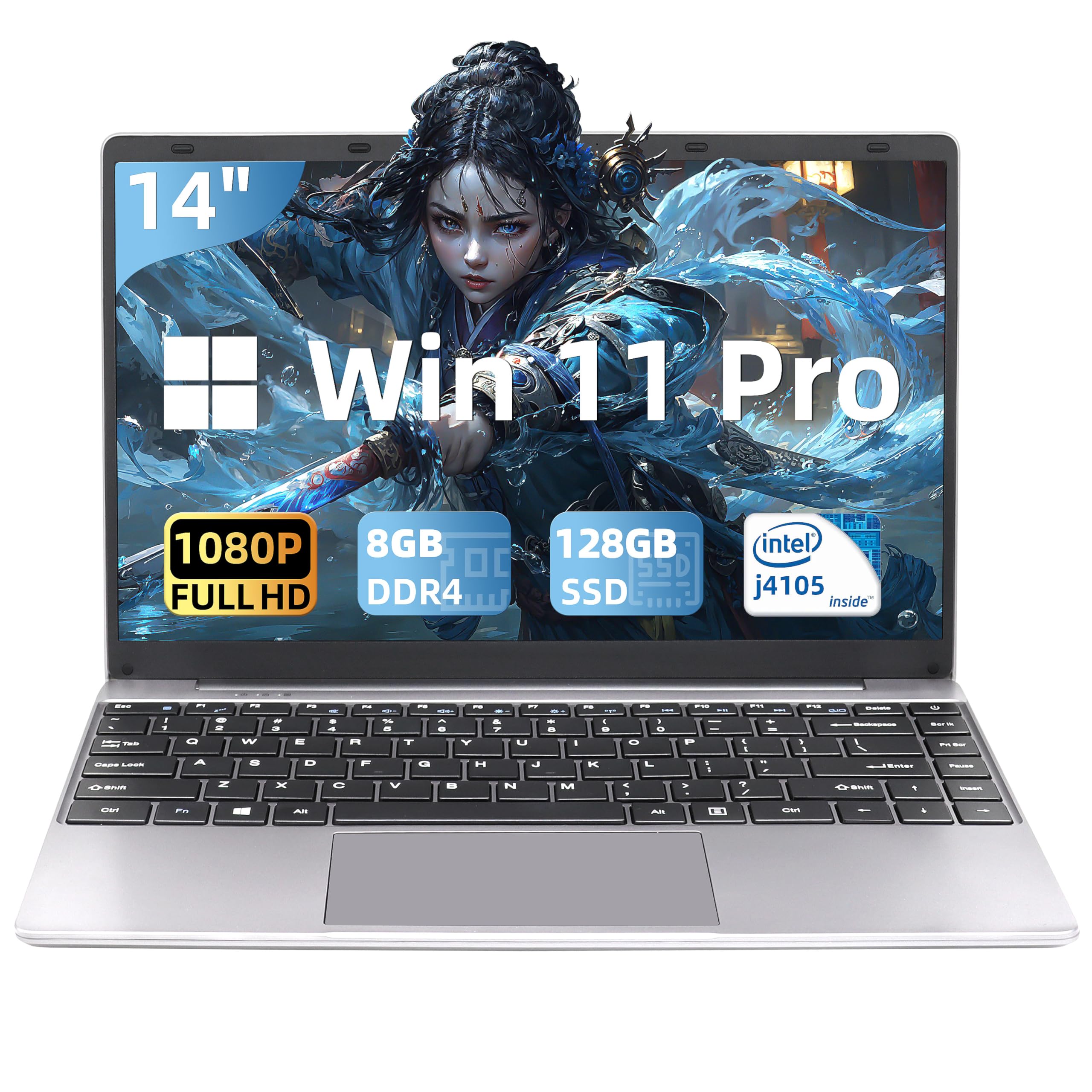 

Laptop with MS Office Windows 11 IPS Quiet Celeron J4105 8GB DDR4 128GB Mute Japanese Keyboard with Dual USB and SSD Thin and Lightweight 14-inch