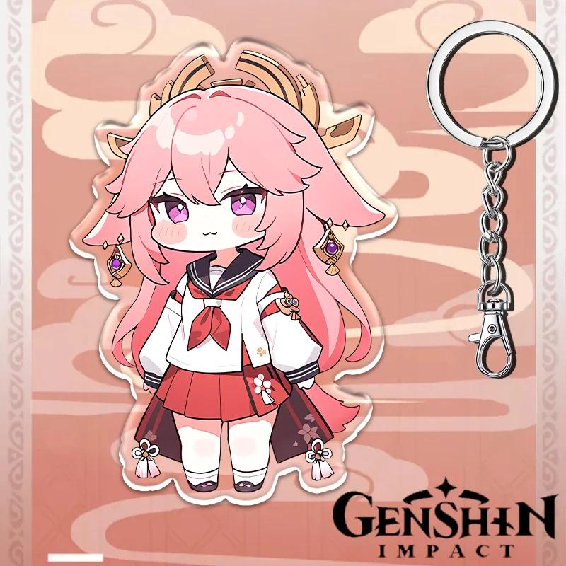 Portachiavi Acrilico Genshin Impact da 12cm Accessori Zaino Studente Hu Tao Yoimiya Zhongli Raiden Shogun Accessori Regali per Feste