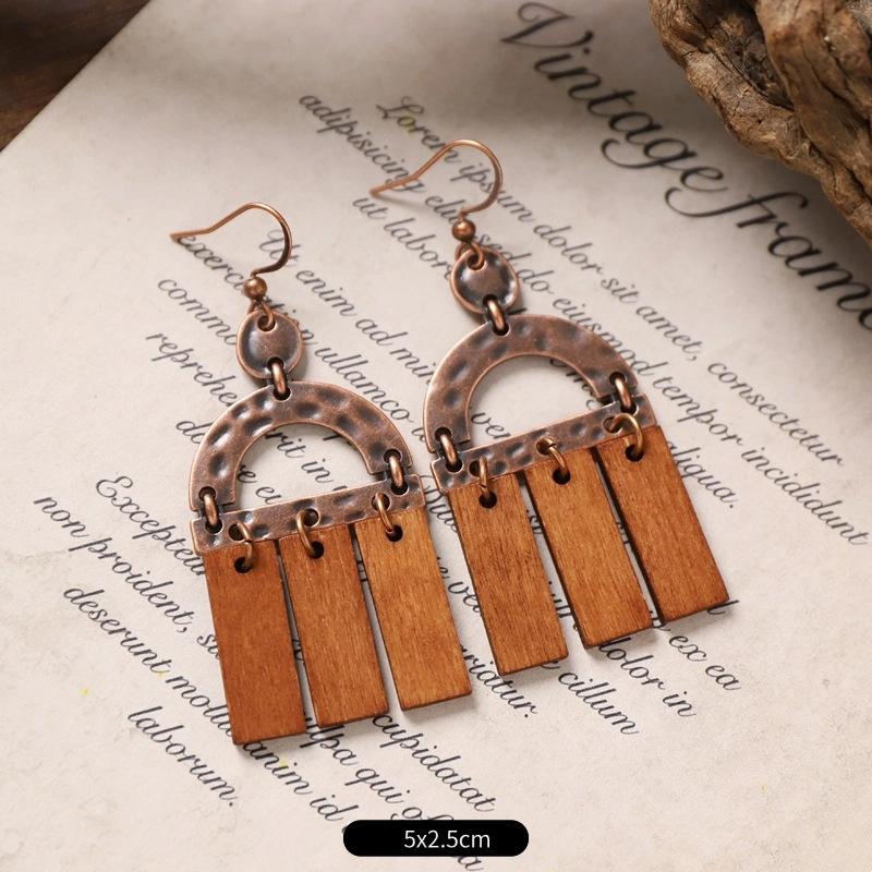 Vintage Ethnic Unique Brown Earrings for Women Bohemian Unusual Geometric Tassel Water Drop Earring Female Jewelry