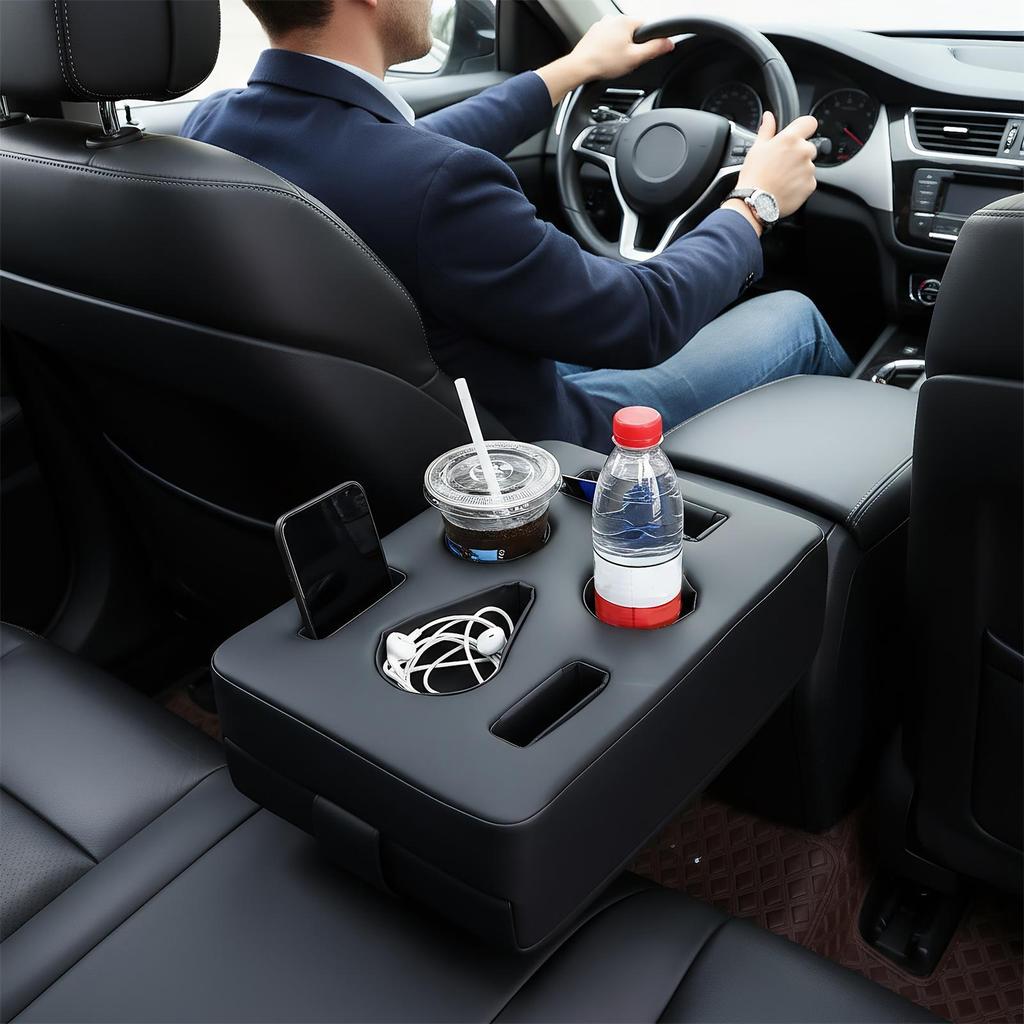 Armrest Organizer for Car Large Capacity with Cup Holder Car Armrest Box Storage Organizer for Charging Cable Phone Key Card