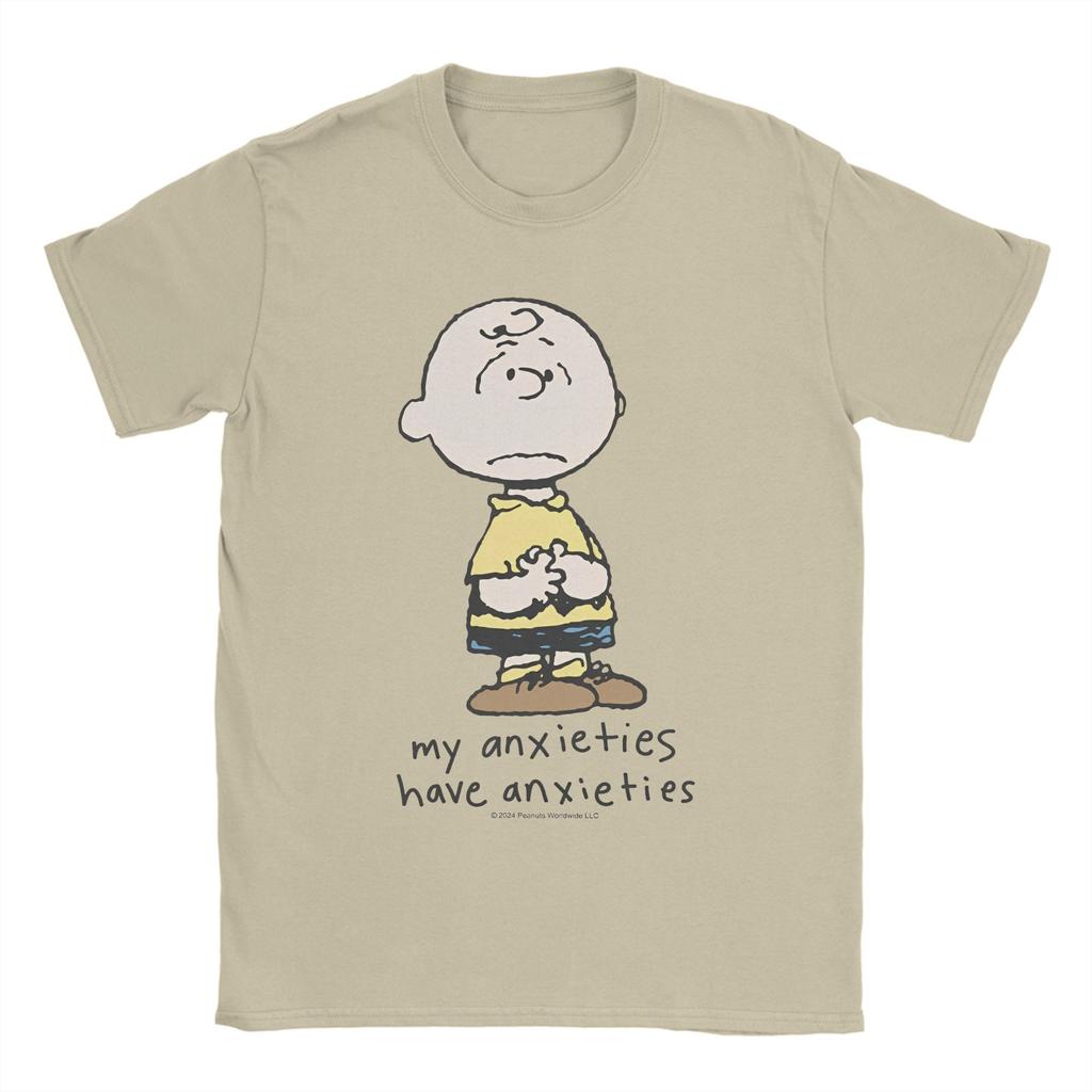 Charlie Brown Anxieties Snoopying T Shirt Men Women Cotton Vintage TShirts Round Neck Tees Short Sleeve Clothes Printed