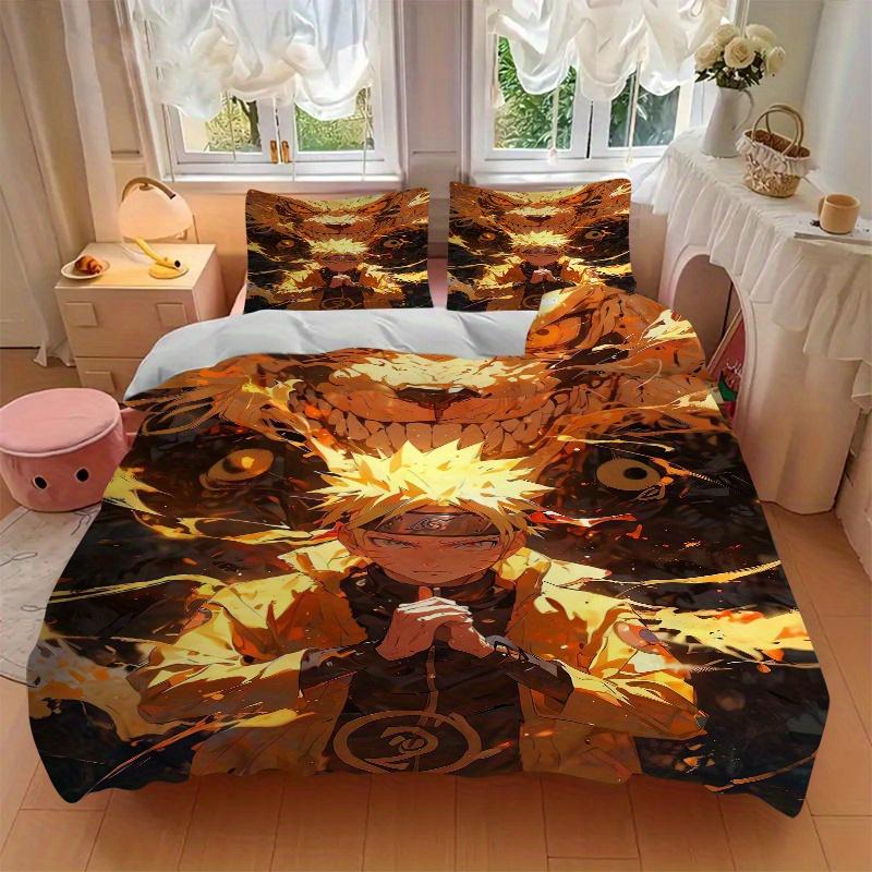 3pcs Naruto Nine Tailed Fox Design Quilt Cover Set - Soft and Cozy Bedroom, Guest Room and Dorm Decorative Bedding 3-Piece Set 1 Quilt Cover + 2 Pillo