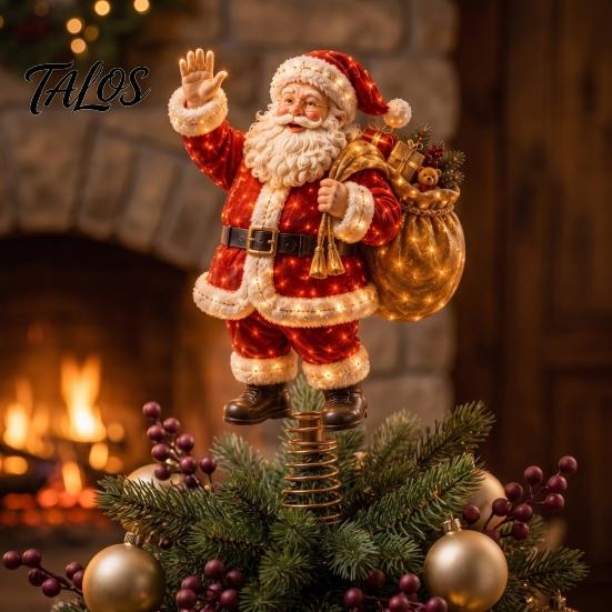 Vnitřní sváteční zimní dekorace Osvětlený špička vánočního stromku, Osvětlený Santa Claus Perníček Louskáček Vrchol stromku Sváteční dárek pro domov